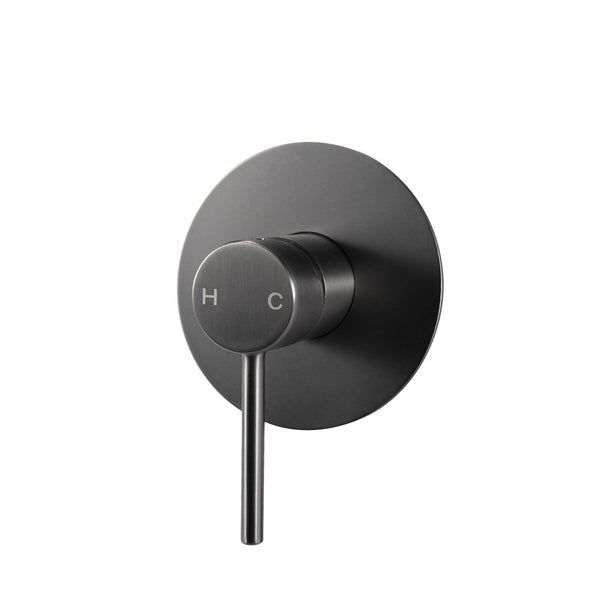 Upgrade your bathroom with this solid brass wall mixer. Featuring a gunmetal grey finish, this LUCID PIN mixer combines style and functionality for a premium experience.-Wall Mixer-Ezymall AU