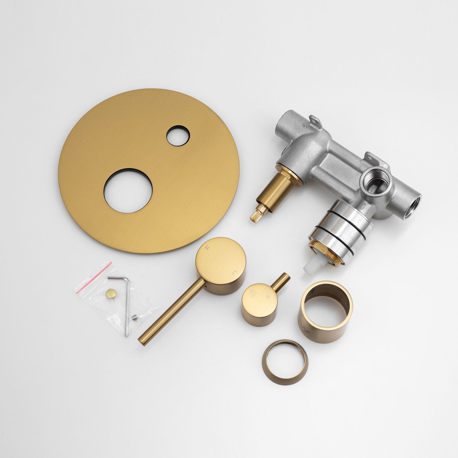 Upgrade your shower with this solid brass diverter mixer. Featuring a brushed brass gold finish, this LUCID PIN mixer combines style and functionality for a premium showering experience.-Diverter Mixer-Ezymall AU