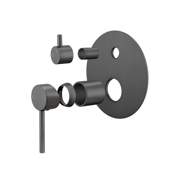 LUCID pin solid brass wall mixer tap with diverter gunmetal grey – view 2