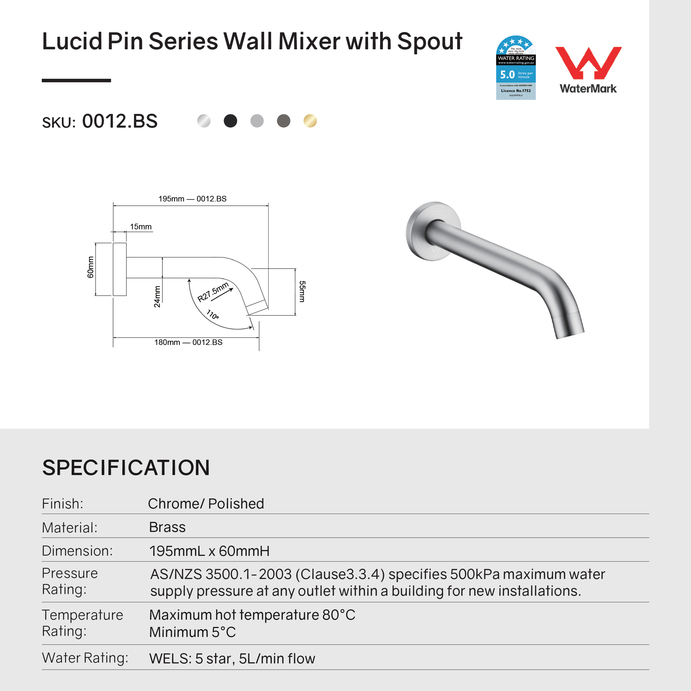 Enhance your bathroom with this Solid Brass Spout in Gunmetal Grey from LUCID PIN. Modern design, durable construction. Shop now at Ezymall!-Spout-Ezymall AU