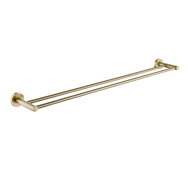 Organize your bathroom with this stainless steel double towel rail in brushed brass gold from LUCID PIN. Measuring 790mm, it offers ample space. Shop now!-Towel Rail-Ezymall AU