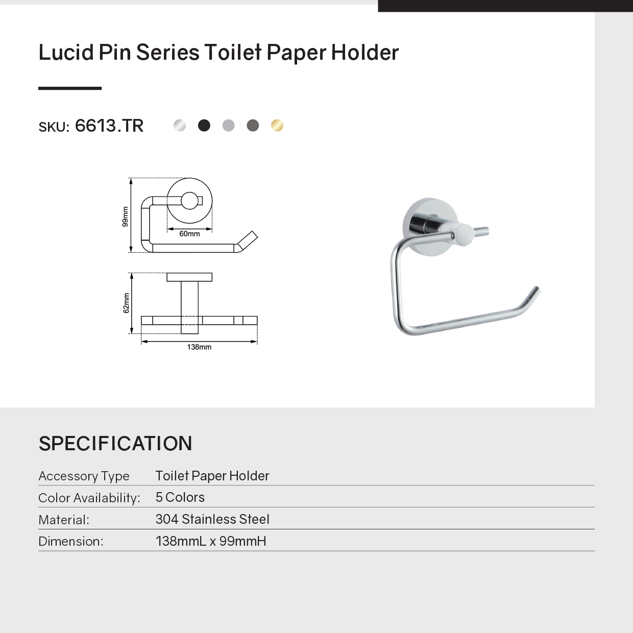This stainless steel toilet paper holder features a black finish. The LUCID PIN design offers a sleek and modern look, perfect for any contemporary bathroom.-Toilet Paper Holder-Ezymall AU