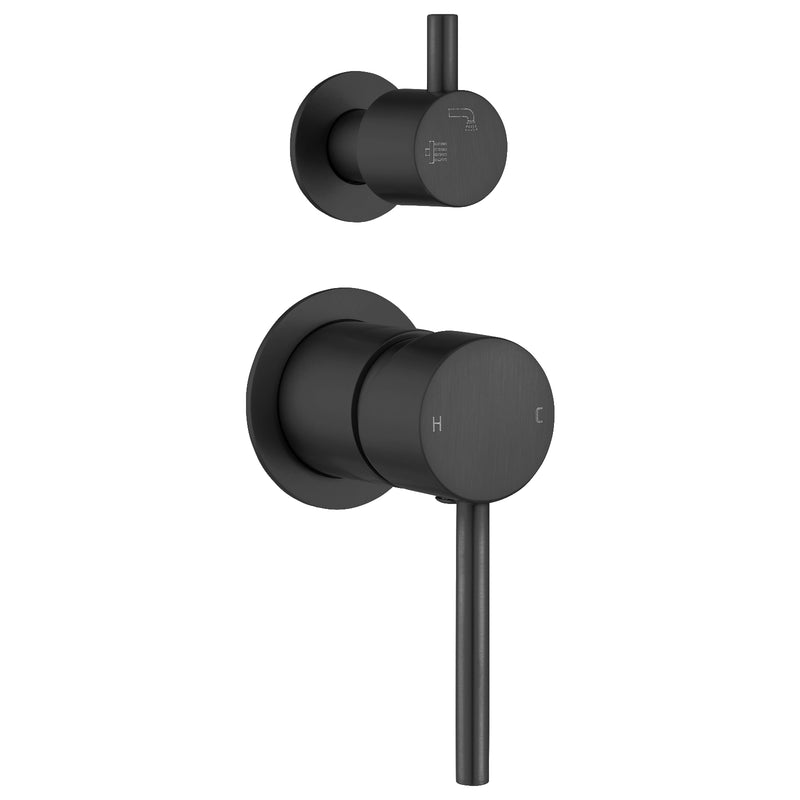 Premium LUCID PIN Black wall diverter mixer. Solid brass construction, ceramic cartridge and Australian Standard compliant.-Diverter Mixer-Ezymall AU