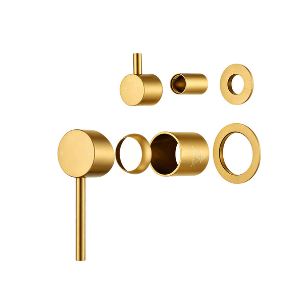 LUCID pin wall diverter mixer with separate cover plate brushed brass – view 2