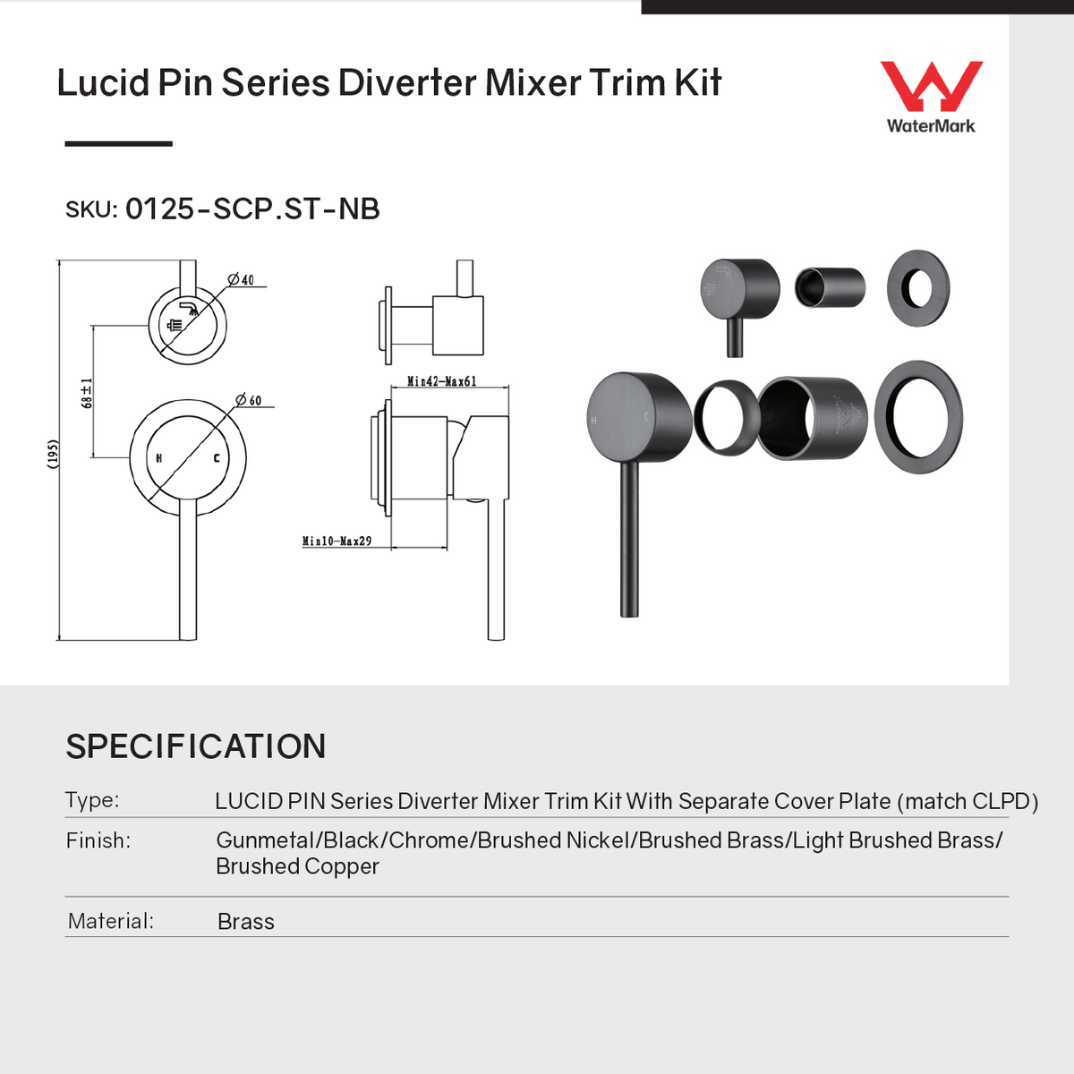 LUCID pin wall diverter mixer with separate cover plate chrome silver – view 6