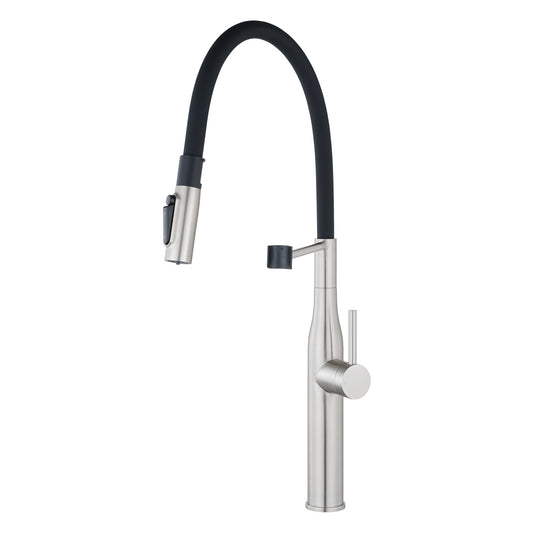 Brushed nickel silver magnetic Pull-Down Kitchen Mixer with Filter Connection with pull-down spray head extended