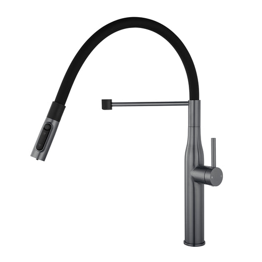 Gunmetal grey magnetic Pull-Down Kitchen Mixer with Filter Connection with pull-down spray head extended