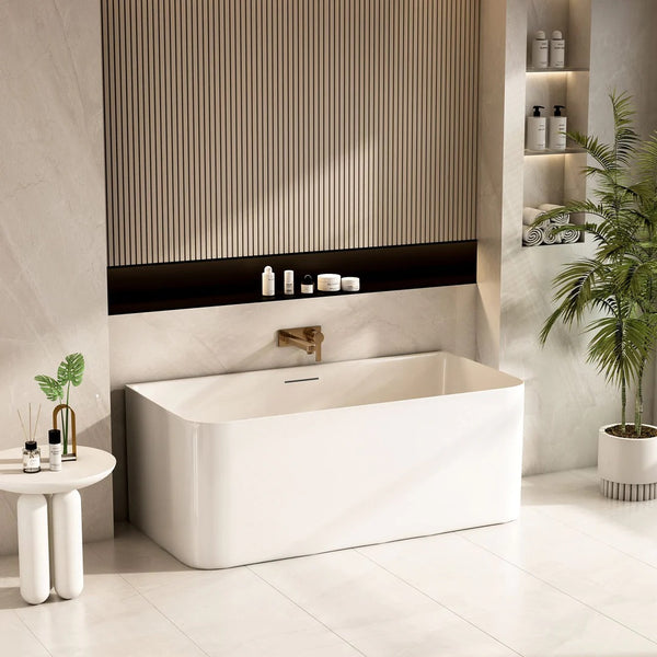 Modern 1500mm back-to-wall bathtub with ultra-slim edge, premium acrylic construction, stainless steel frame, and ergonomic comfort.-Bathtub-Ezymall AU