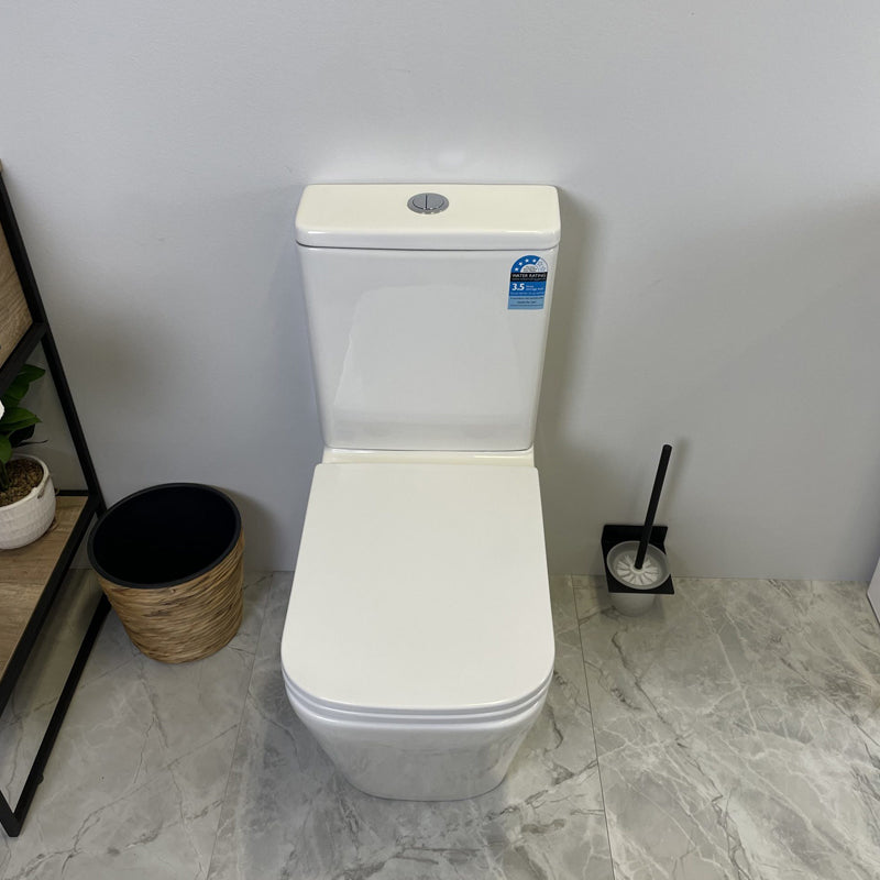 Modern back-to-wall toilet suite with rimless flushing, soft-close UF seat, WELS 4 Star efficiency and flexible S-trap or P-trap installation.-Toilet Suite-Ezymall AU
