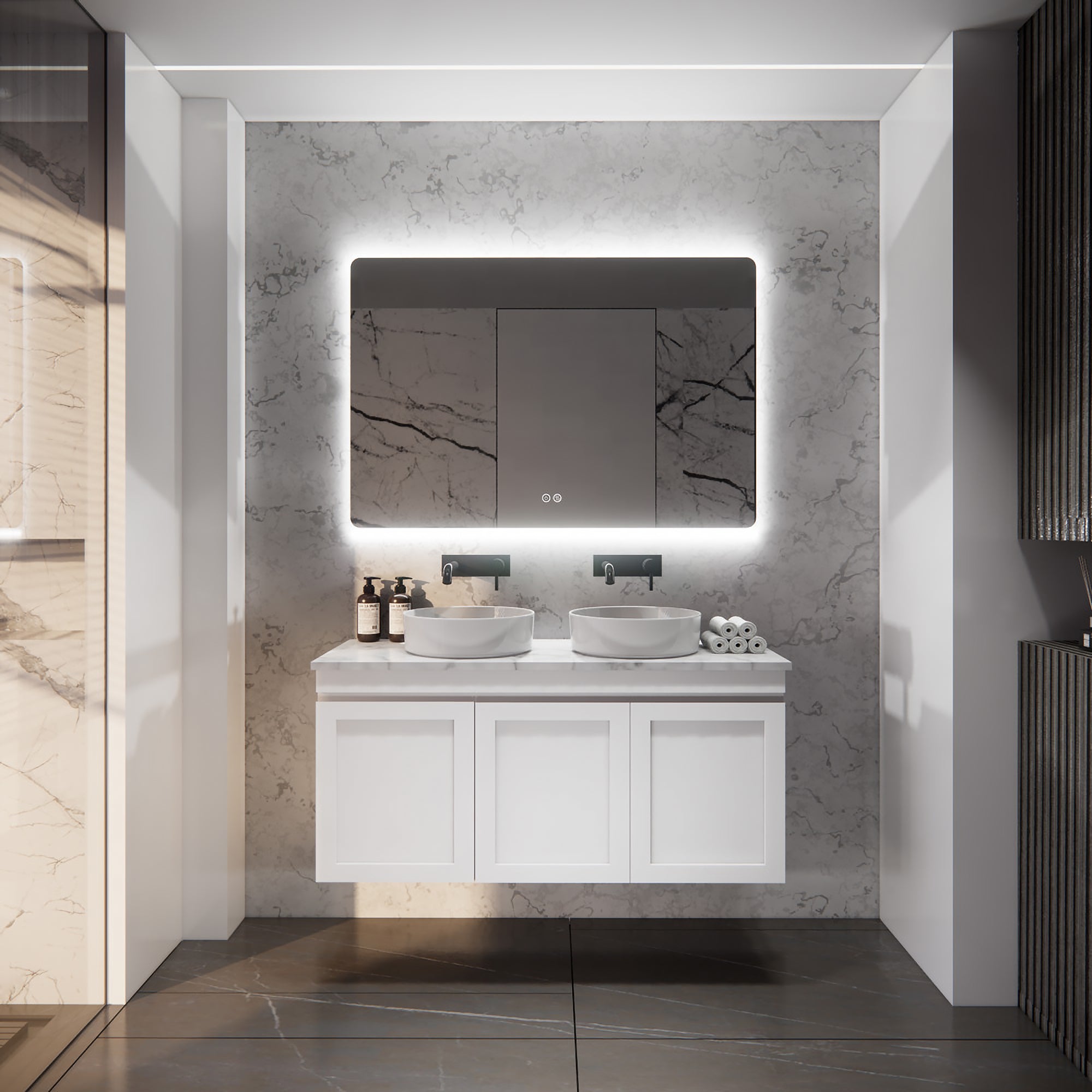 Upgrade your bathroom with the Miami 1178mm Wall Hung Vanity. Fluted design, flexible storage and premium top options available.-Vanity-Left Hand Drawer-Cabinet Only-Ezymall AU