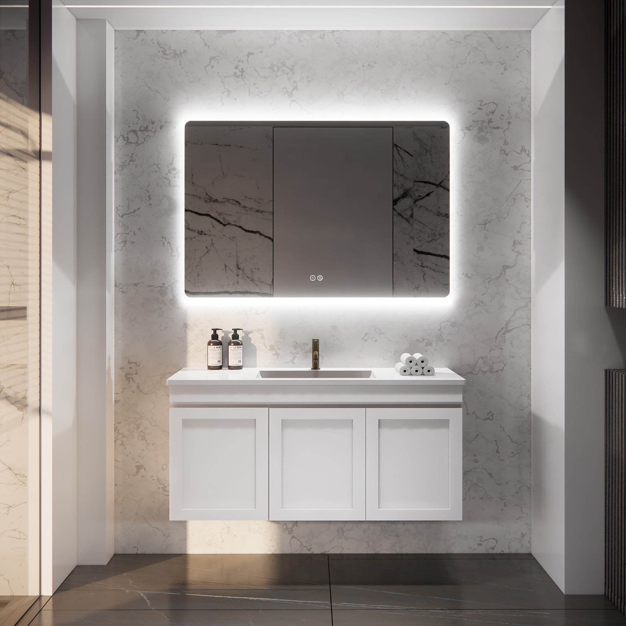 Upgrade your bathroom with the Miami 1500mm Wall Hung Vanity. Fluted design, spacious bench space and premium top options available.-Vanity-Single Bowl-Cabinet Only-Ezymall AU