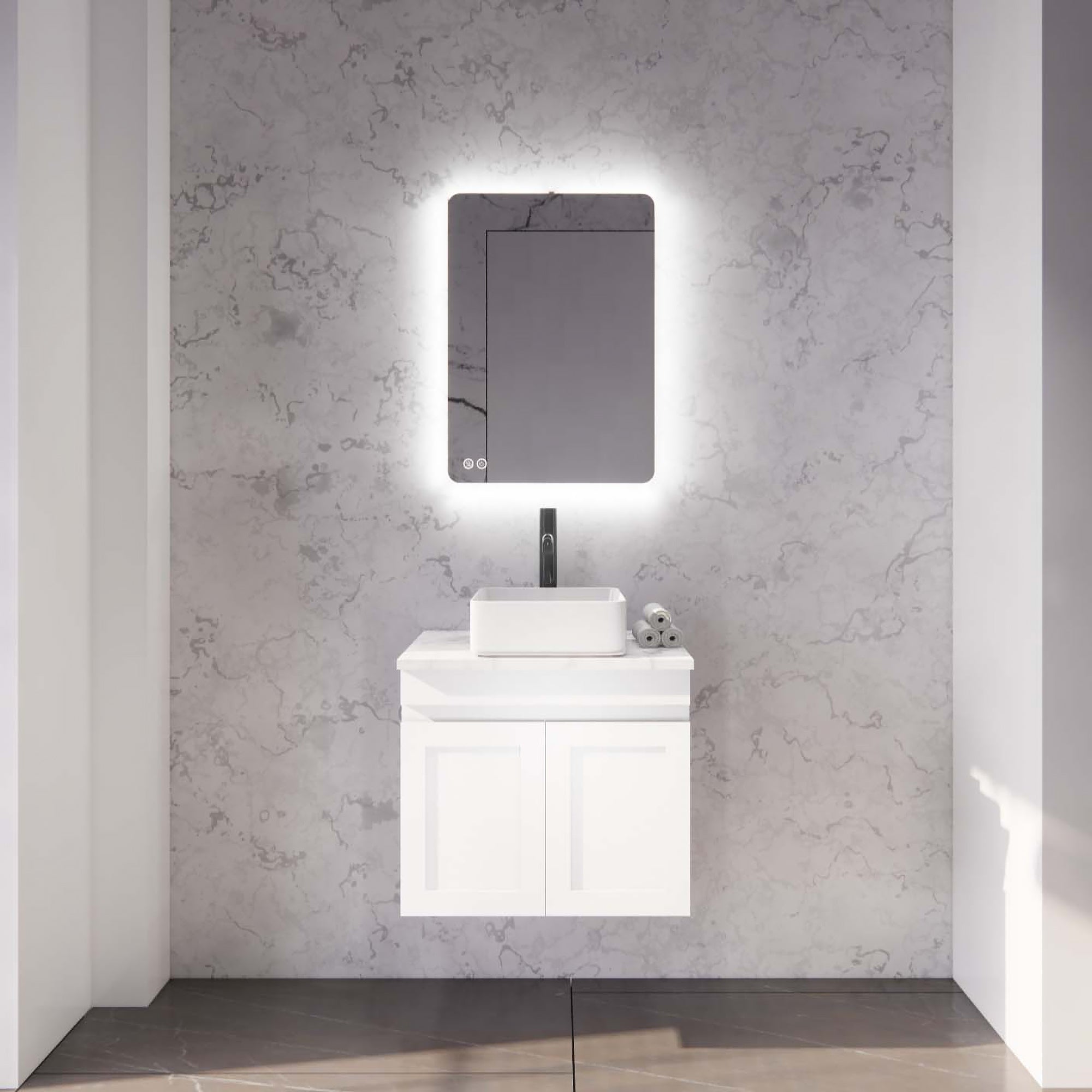 Upgrade your bathroom with the Miami 588mm Wall Hung Vanity. Matt White finish, fluted design and premium top options available.-Vanity-Cabinet Only-Ezymall AU