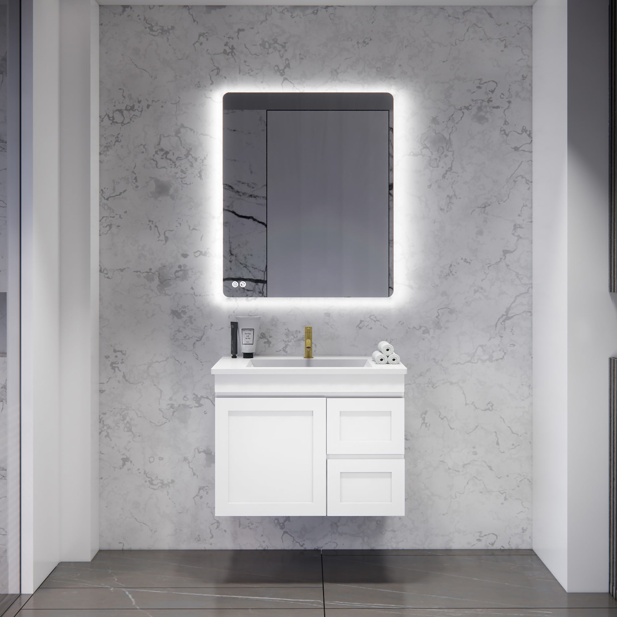 Upgrade your bathroom with the Miami 735mm Wall Hung Vanity. Fluted design, flexible storage and premium top options available.-Vanity-Left Hand Drawers-Cabinet Only-Ezymall AU