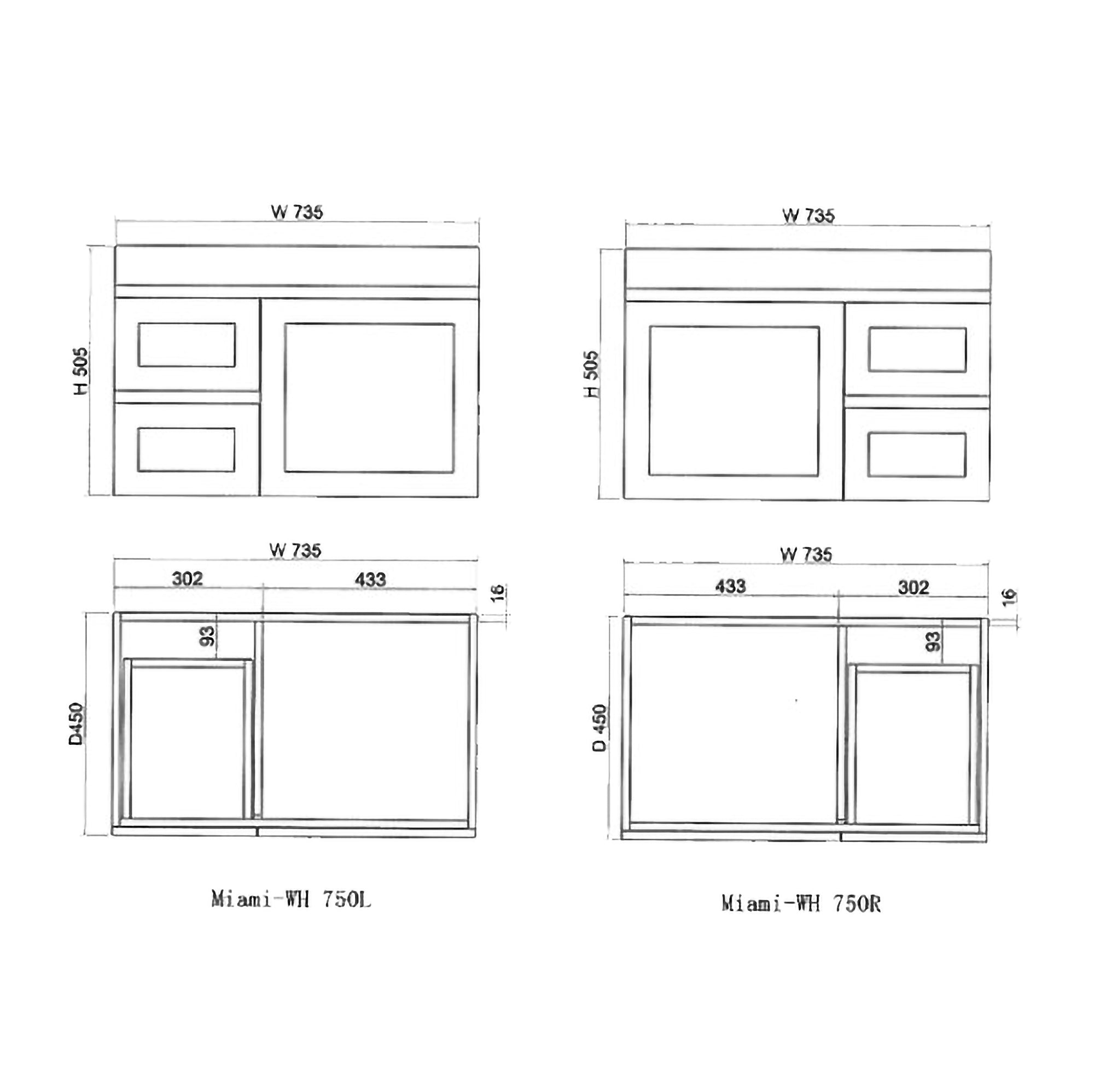 Upgrade your bathroom with the Miami 735mm Wall Hung Vanity. Fluted design, flexible storage and premium top options available.-Vanity-Left Hand Drawers-Cabinet Only-Ezymall AU