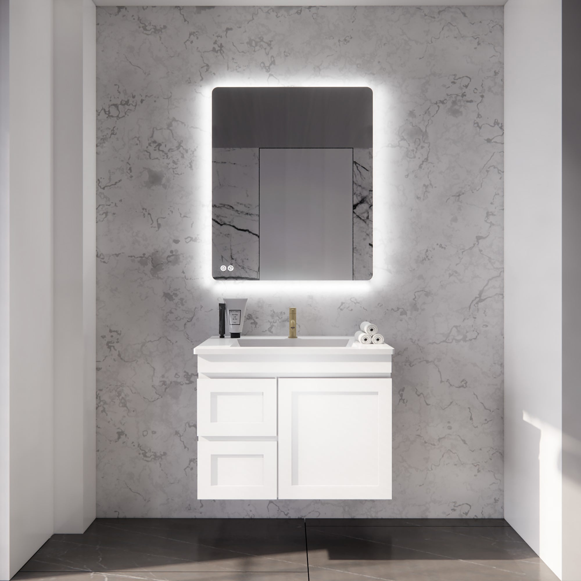 Upgrade your bathroom with the Miami 735mm Wall Hung Vanity. Fluted design, flexible storage and premium top options available.-Vanity-Left Hand Drawers-Cabinet Only-Ezymall AU