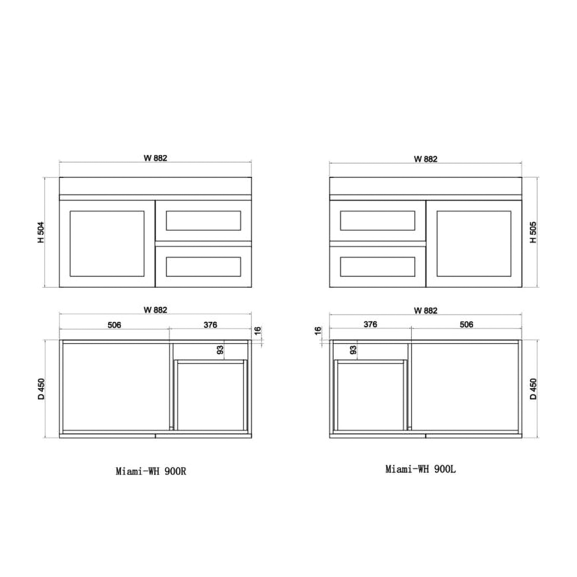 Upgrade your bathroom with the Miami 882mm Wall Hung Vanity. Fluted design, flexible storage and premium top options available.-Vanity-Left Hand Drawers-Cabinet Only-Ezymall AU