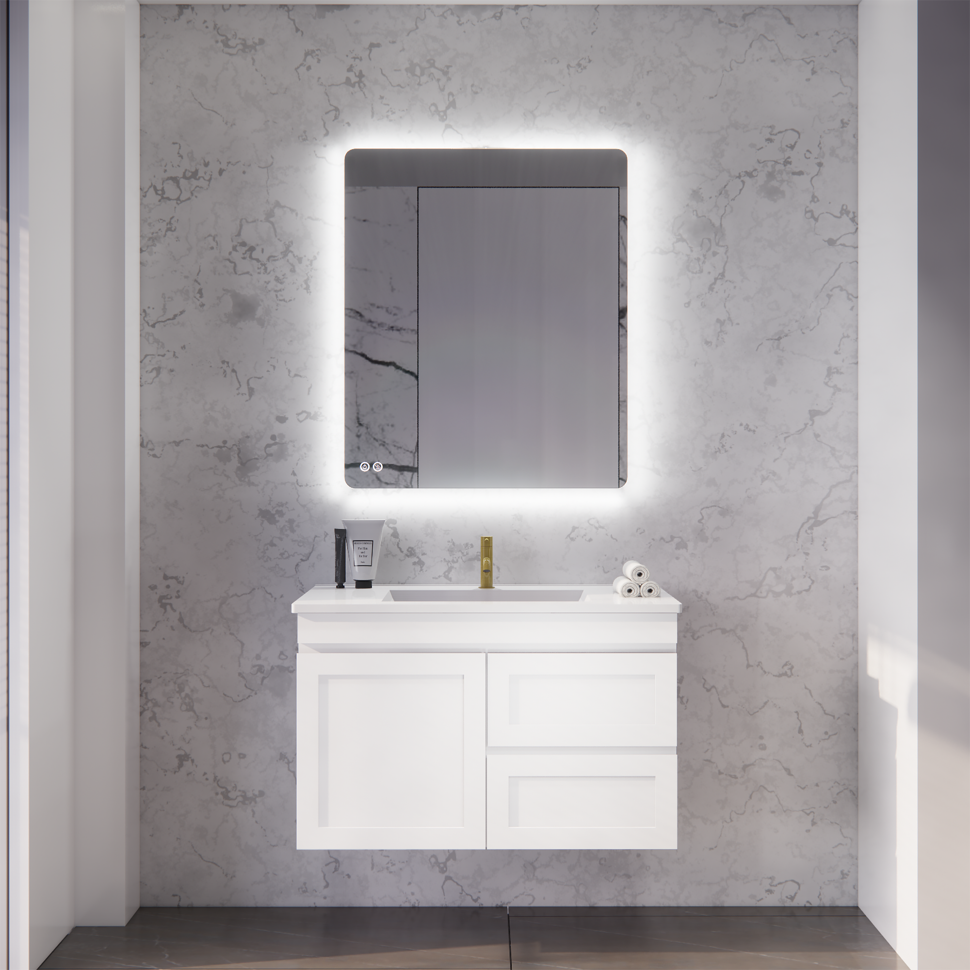 Upgrade your bathroom with the Miami 882mm Wall Hung Vanity. Fluted design, flexible storage and premium top options available.-Vanity-Left Hand Drawers-Cabinet Only-Ezymall AU