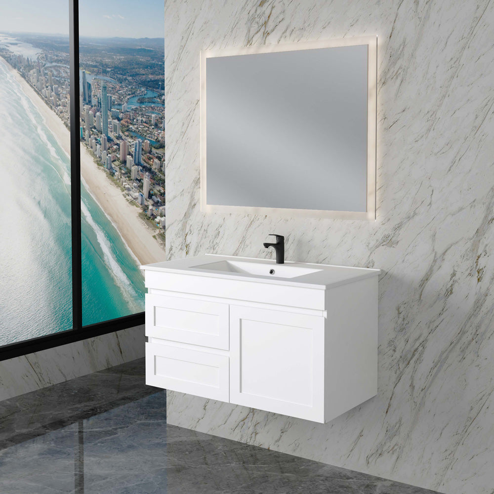 Upgrade your bathroom with the Miami 882mm Wall Hung Vanity. Fluted design, flexible storage and premium top options available.-Vanity-Left Hand Drawers-Cabinet Only-Ezymall AU