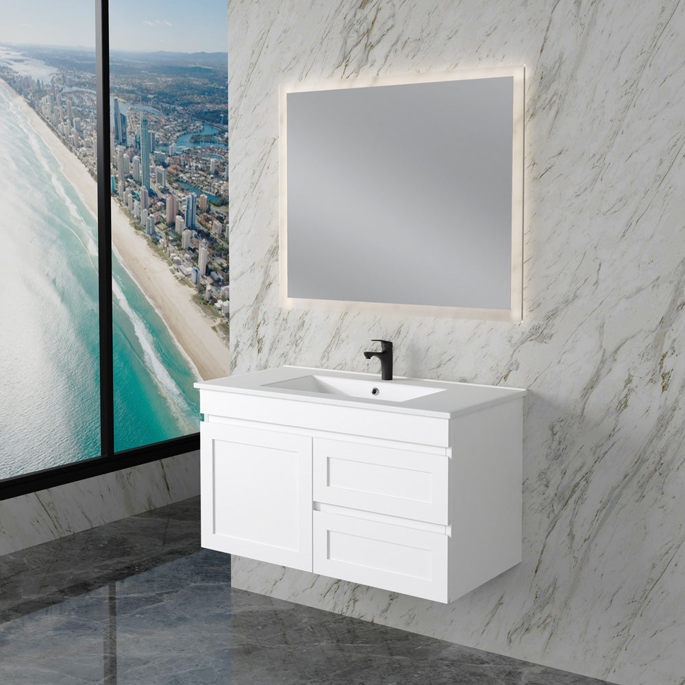 Upgrade your bathroom with the Miami 882mm Wall Hung Vanity. Fluted design, flexible storage and premium top options available.-Vanity-Left Hand Drawers-Cabinet Only-Ezymall AU