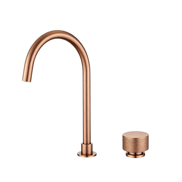 MOON solid brass swivel basin mixer in brushed copper
