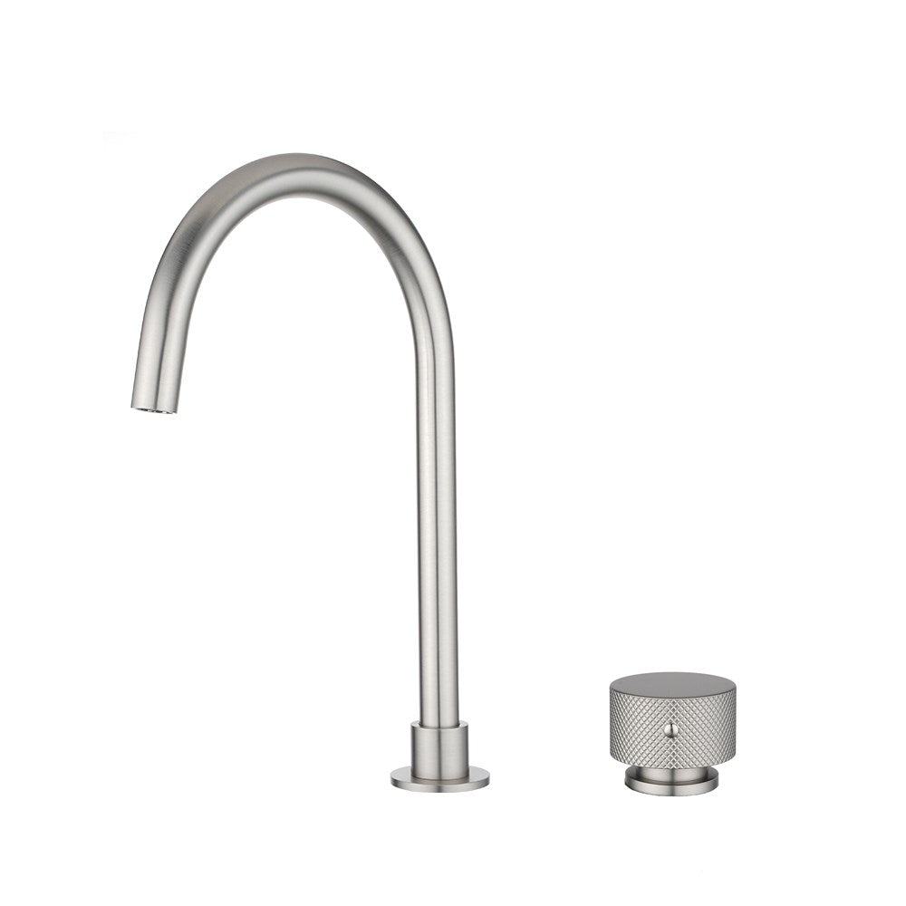 MOON brushed nickel swivel basin mixer made from solid brass with ceramic cartridge. WELS 5 Star rated, Watermark approved tap for modern bathrooms.-Basin Mixer-Ezymall AU