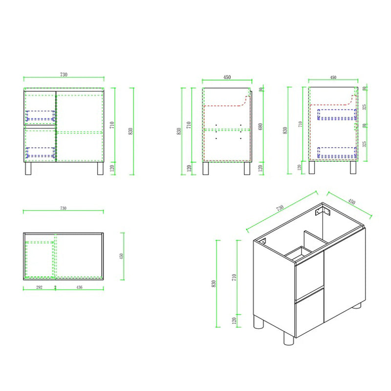 Upgrade your bathroom with the RITA 730mm Freestanding Vanity. Elegant Oak finish, 2 drawers, 1 door and premium top options available.-Vanity-Left Hand Drawers-Cabinet Only-Legs-Ezymall AU