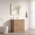 Load image into Gallery viewer, Upgrade your bathroom with the RITA 880mm Freestanding Vanity. Elegant Oak finish, 2 doors, 2 drawers and premium top options available.-Vanity-Left Hand Drawers-Cabinet Only-Legs-Ezymall AU

