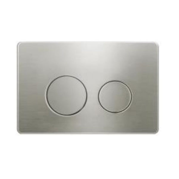 Modern R&T dual flush push plate in brushed nickel finish with round buttons, front actuation design and durable ABS construction.-Toilet Pans Push Buttons-Ezymall AU