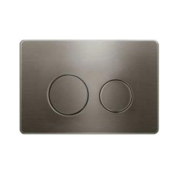 Modern R&T dual flush push plate in gunmetal finish with round buttons, front actuation design and durable ABS construction.-Toilet Pans Push Buttons-Ezymall AU