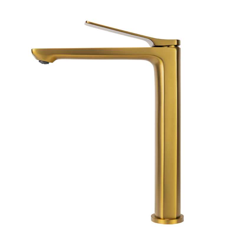 Upgrade your basin with the RUSHY Solid Brass Tall Basin Mixer in brushed brass gold. Durable and stylish design. Enhance your bathroom today!-Basin Mixer-Ezymall AU