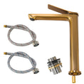 Load image into Gallery viewer, Upgrade your basin with the RUSHY Solid Brass Tall Basin Mixer in brushed brass gold. Durable and stylish design. Enhance your bathroom today!-Basin Mixer-Ezymall AU
