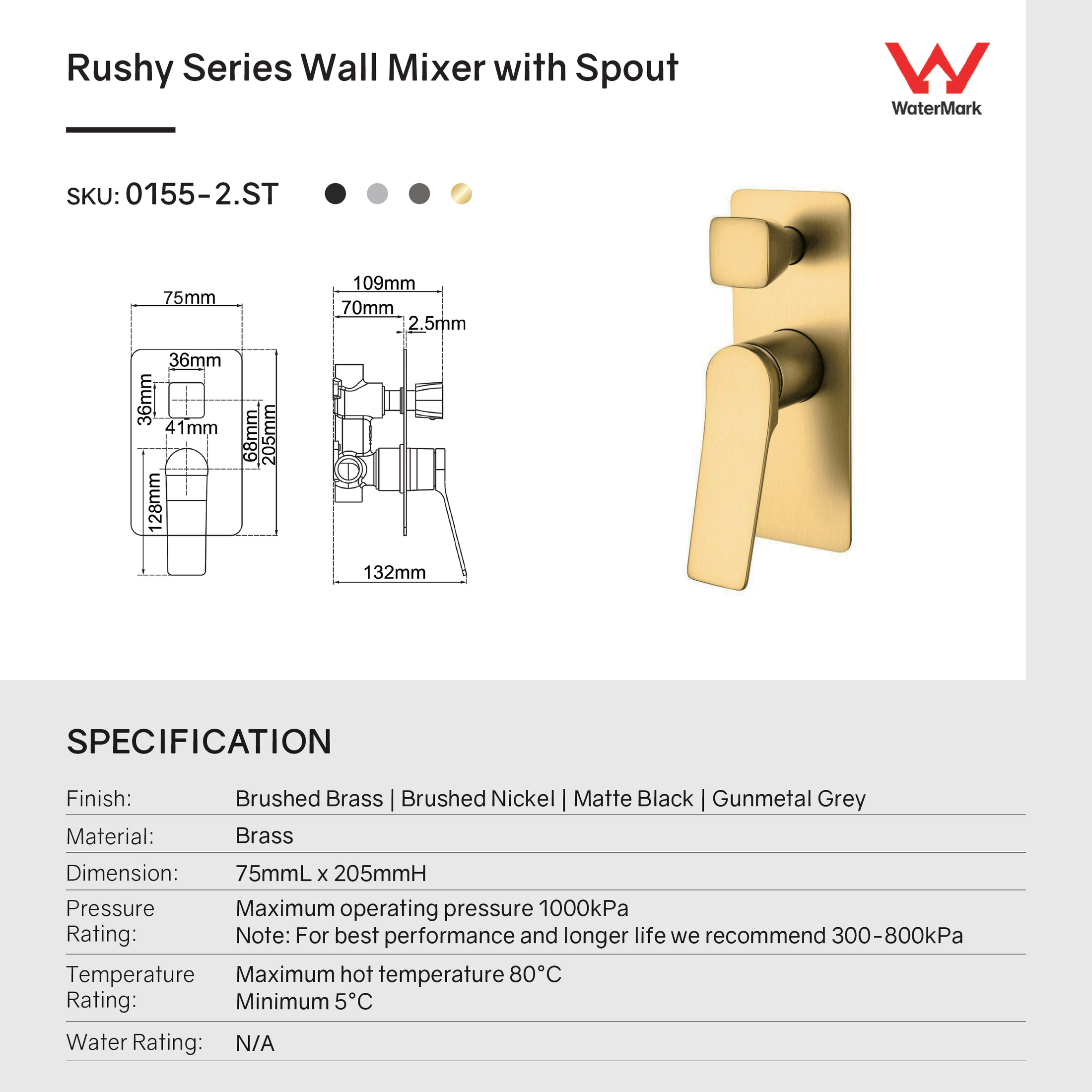 Upgrade your shower with the RUSHY Solid Brass Diverter Mixer in Brushed Brass Gold. This luxurious and durable mixer adds elegance to your bathroom.-Diverter Mixer-Ezymall AU