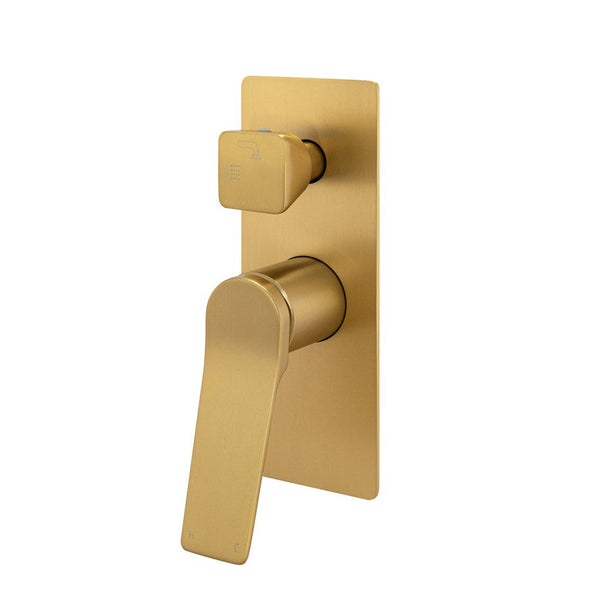 Upgrade your shower with the RUSHY Solid Brass Diverter Mixer in Brushed Brass Gold. This luxurious and durable mixer adds elegance to your bathroom.-Diverter Mixer-Ezymall AU
