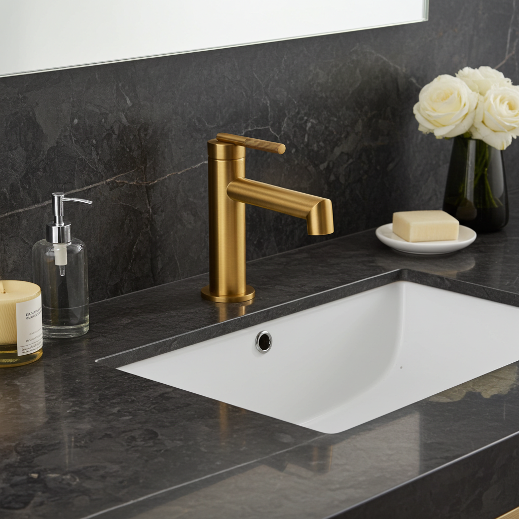 CADDENCE Short Basin Mixer - Solid Brass - Brushed Brass Gold