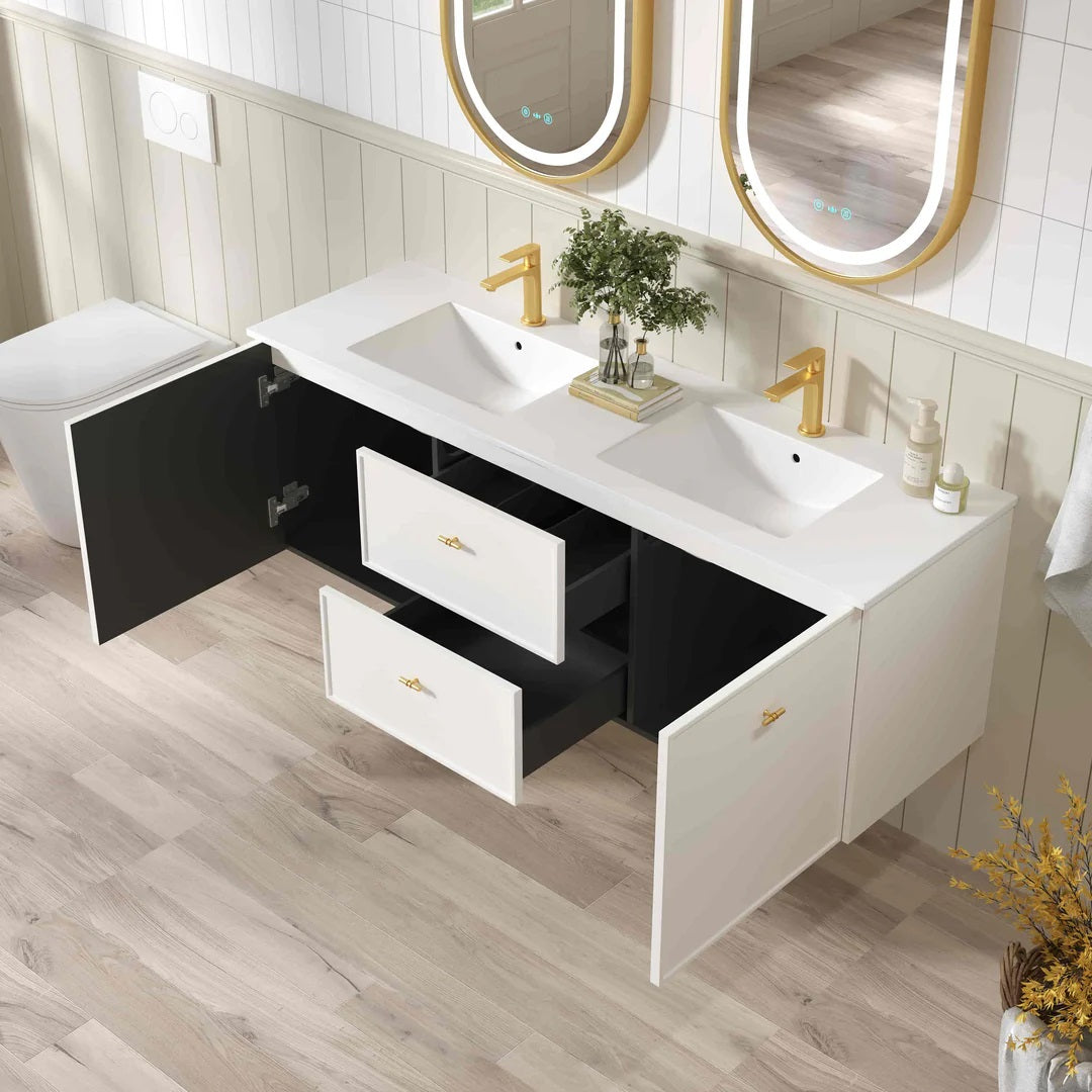 Upgrade your bathroom with the Seattle 1500mm Wall Hung Vanity. Generous storage, flexible basin options and premium top selections.-Vanity-Ceramic Top (Double Bowl)-Ezymall AU