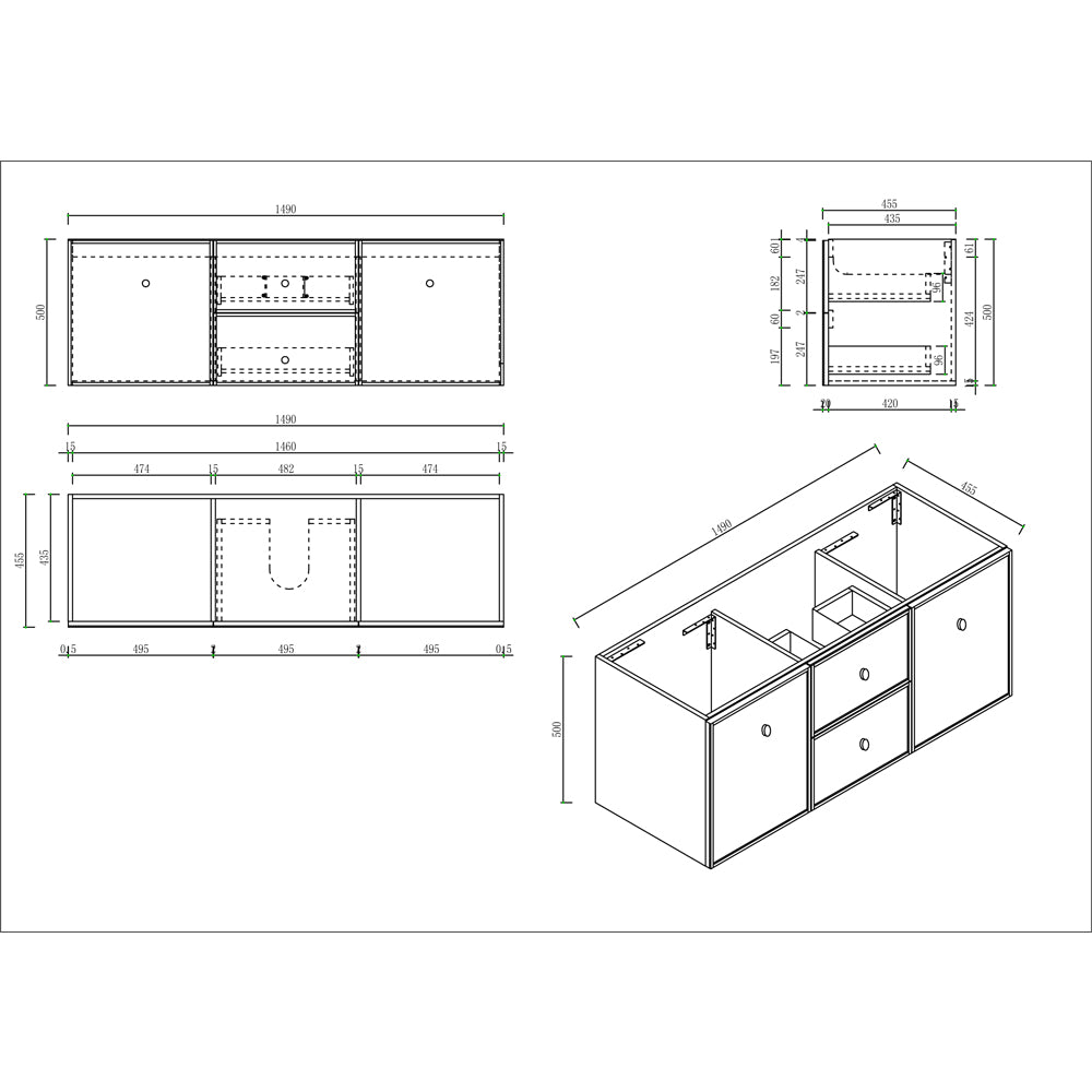 Upgrade your bathroom with the Seattle 1500mm Wall Hung Vanity. Generous storage, flexible basin options and premium top selections.-Vanity-Cabinet Only-Ezymall AU