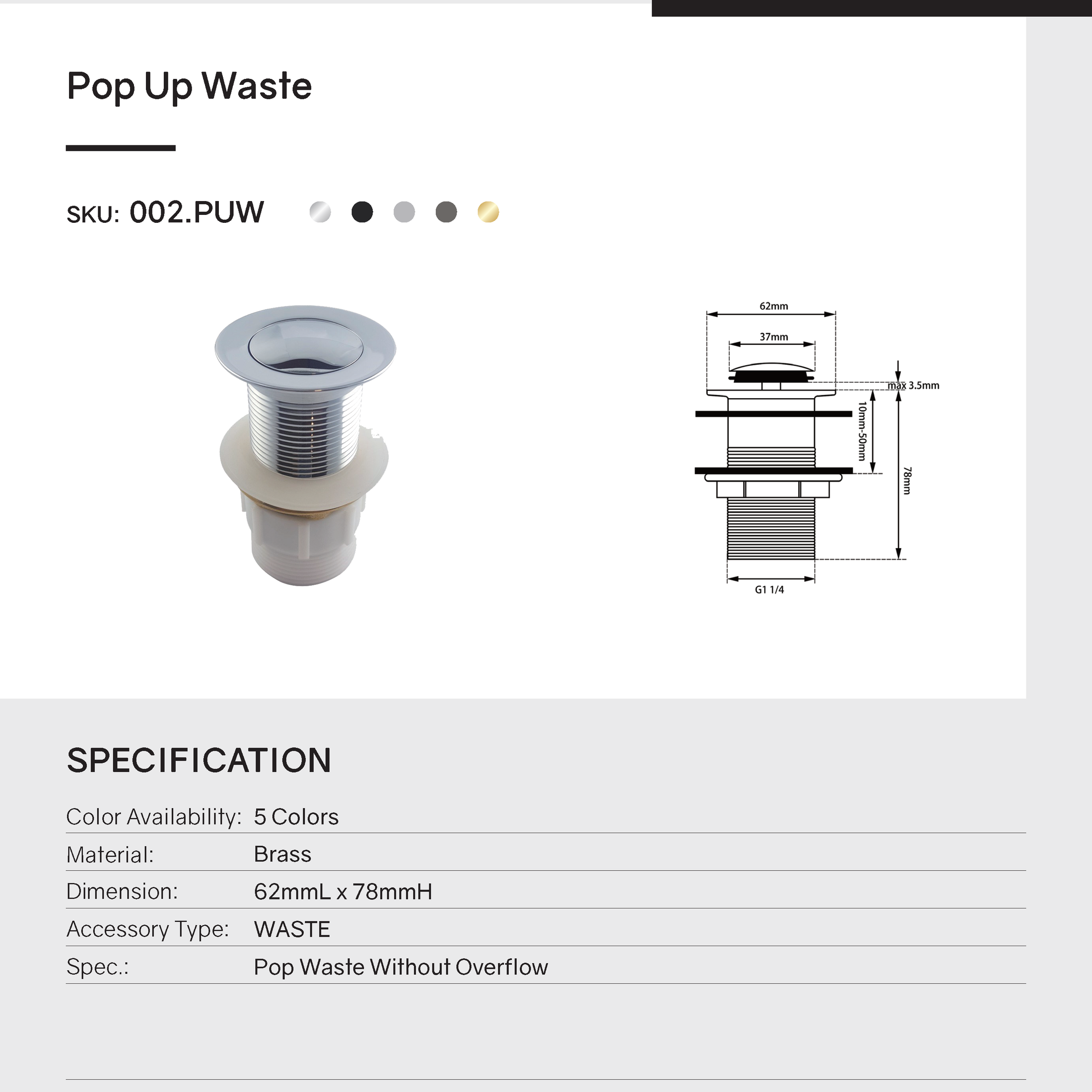 Upgrade your basin with our Solid Brass Mushroom Pop Up Waste. Designed without overflow and a 32/40mm size, this black waste combines durability with a modern aesthetic. Perfect for any contemporary bathroom.-Sink Waste-Ezymall AU