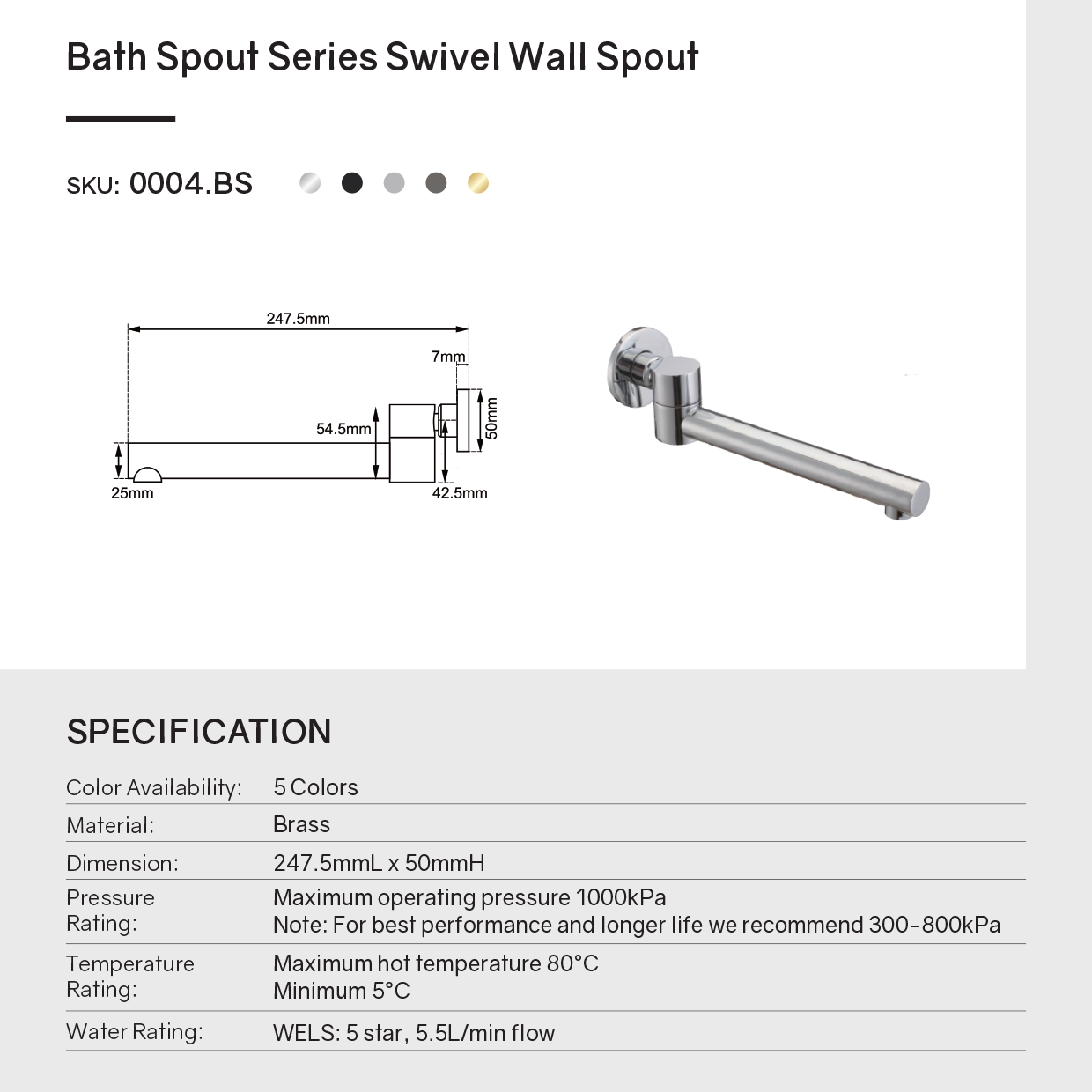 Upgrade your bathroom with this solid brass swivel wall spout in black. Its round design adds a touch of elegance to any basin or bath. Durable, stylish, and easy to install.-Swivel Spout-Ezymall AU