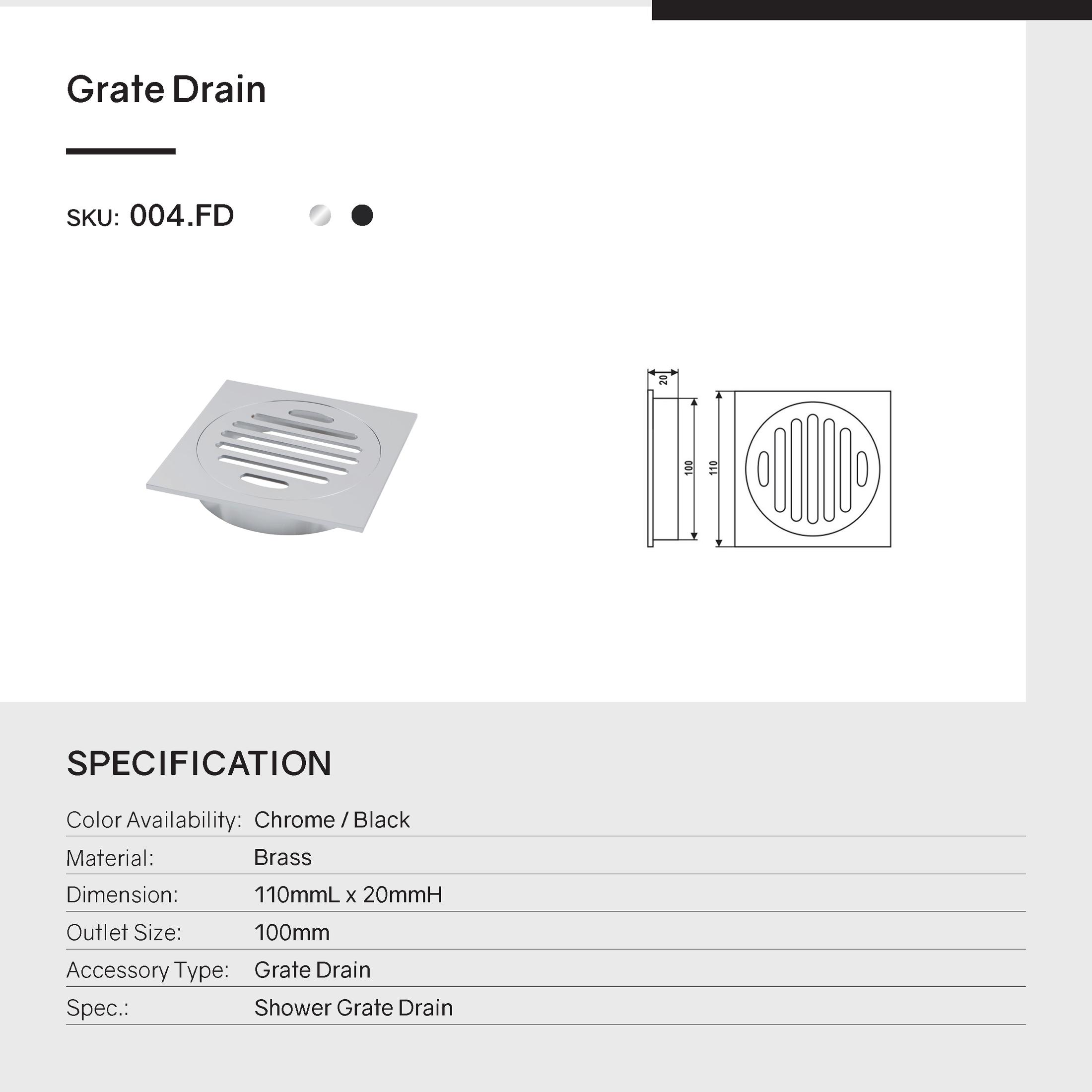 Get a Solid Brass Floor Drain (110x110mm) in Chrome Silver. Durable and stylish, perfect for any bathroom. High-quality materials. Shop now!-Floor Waste-Ezymall AU