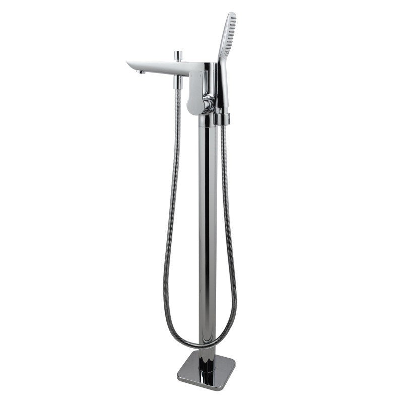 Chrome freestanding bath tap with handheld shower, solid brass construction, ceramic cartridge and 3 Star WELS rating for modern bathrooms.-Freestanding Shower Station-Ezymall AU