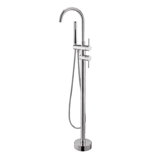 Enhance your bathroom with our Solid Brass Freestanding Handheld Shower Head & Swivel Spout Tap in Brushed Nickel Silver. Stylish and durable. Fast shipping across Australia.-Freestanding Shower Station-Ezymall AU