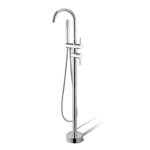 Upgrade your bathroom with this solid brass freestanding shower head & swivel spout tap in chrome silver. Enjoy a luxurious shower experience with a sleek design. Shop now!-Freestanding Shower Station-Ezymall AU