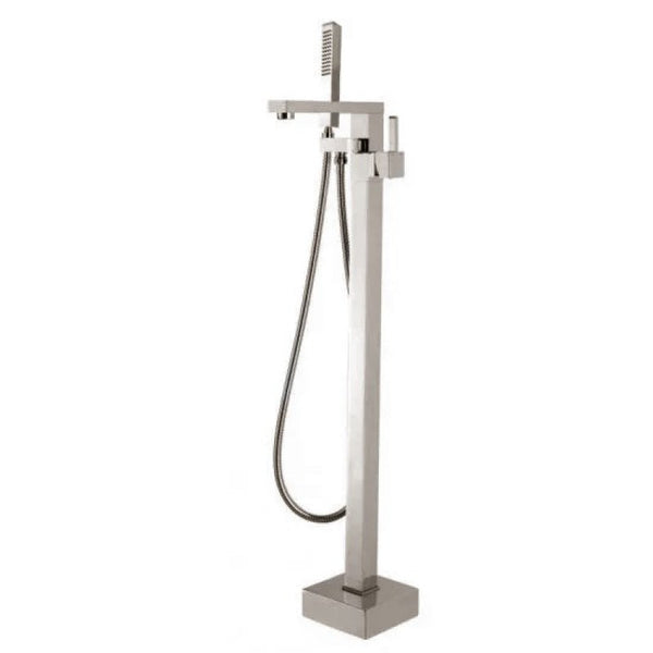 Upgrade your bathroom with this solid brass freestanding handheld shower head & swivel spout tap II in brushed nickel silver. Enjoy quality and style. Shop now!-Freestanding Shower Station-Ezymall AU