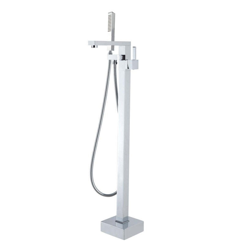 Enhance your bathroom with this solid brass freestanding handheld shower head & swivel spout tap II in chrome silver. Durable, stylish, and easy to install!-Freestanding Shower Station-Ezymall AU