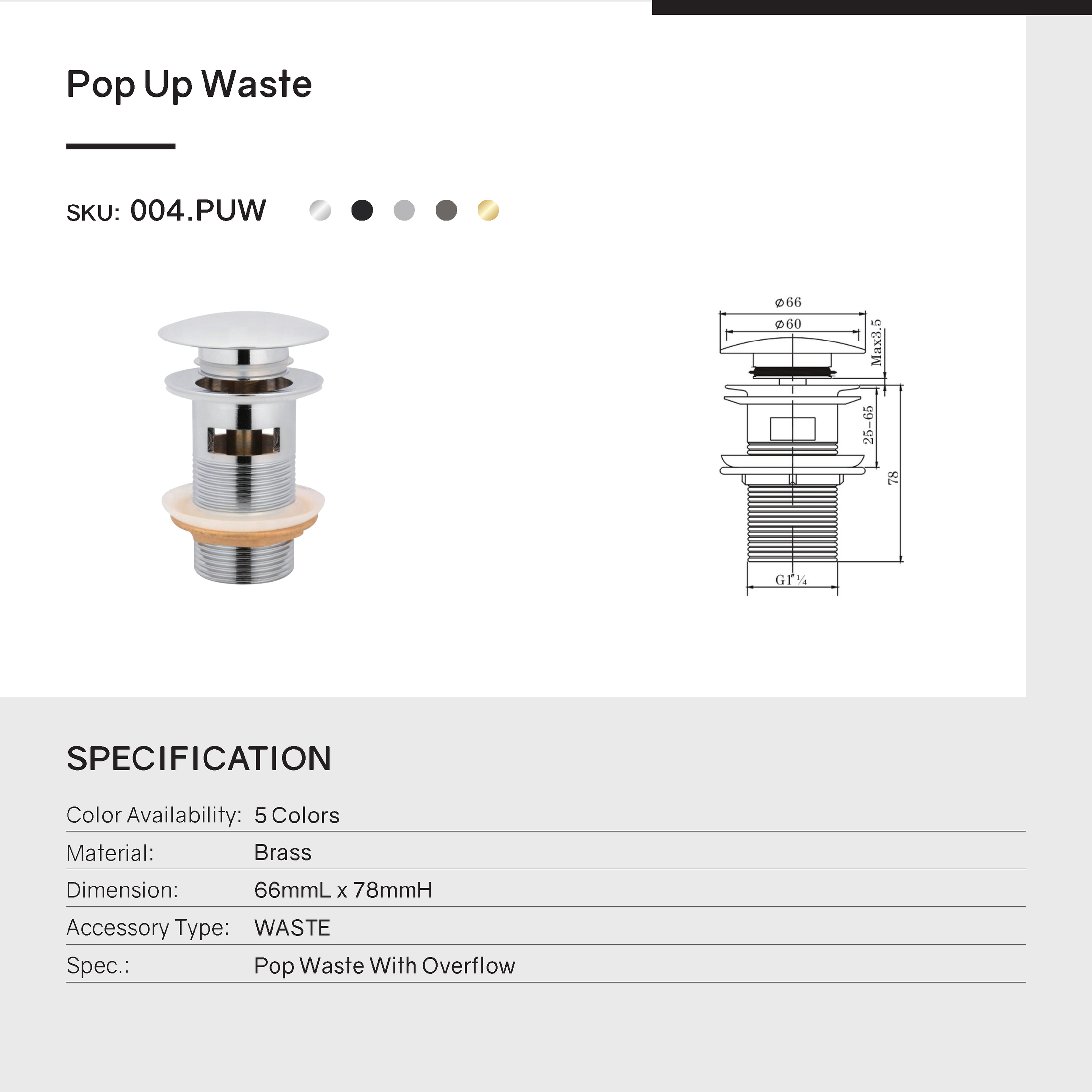 Get a Solid Brass Mushroom Basin Pop Up Waste with Overflow (32/40mm) in Black. Durable, stylish, and easy to install. Perfect for modern bathrooms. Buy now!-Sink Waste-Ezymall AU