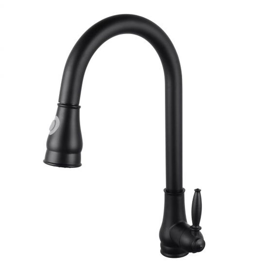 Black pull Out 2 Water Flow Patterns Vintage Kitchen Mixer front view on a white background