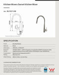 Load image into Gallery viewer, Brushed nickel solid brass pull-out kitchen mixer tap with technical dimension diagram and specifications.
