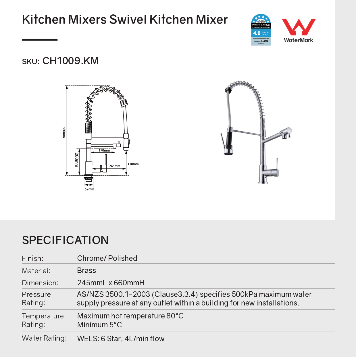 Upgrade your kitchen with this solid brass pull-out kitchen mixer in chrome silver. Durable, stylish, and functional. Perfect for any modern kitchen. Shop now!-Kitchen Mixer-Ezymall AU