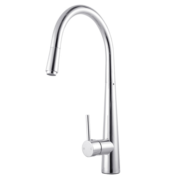 Upgrade your kitchen with the RUSHY Solid Brass Pull Out Kitchen Mixer in chrome silver. Durable and stylish design. Enhance your home today!-Kitchen Mixer-Ezymall AU