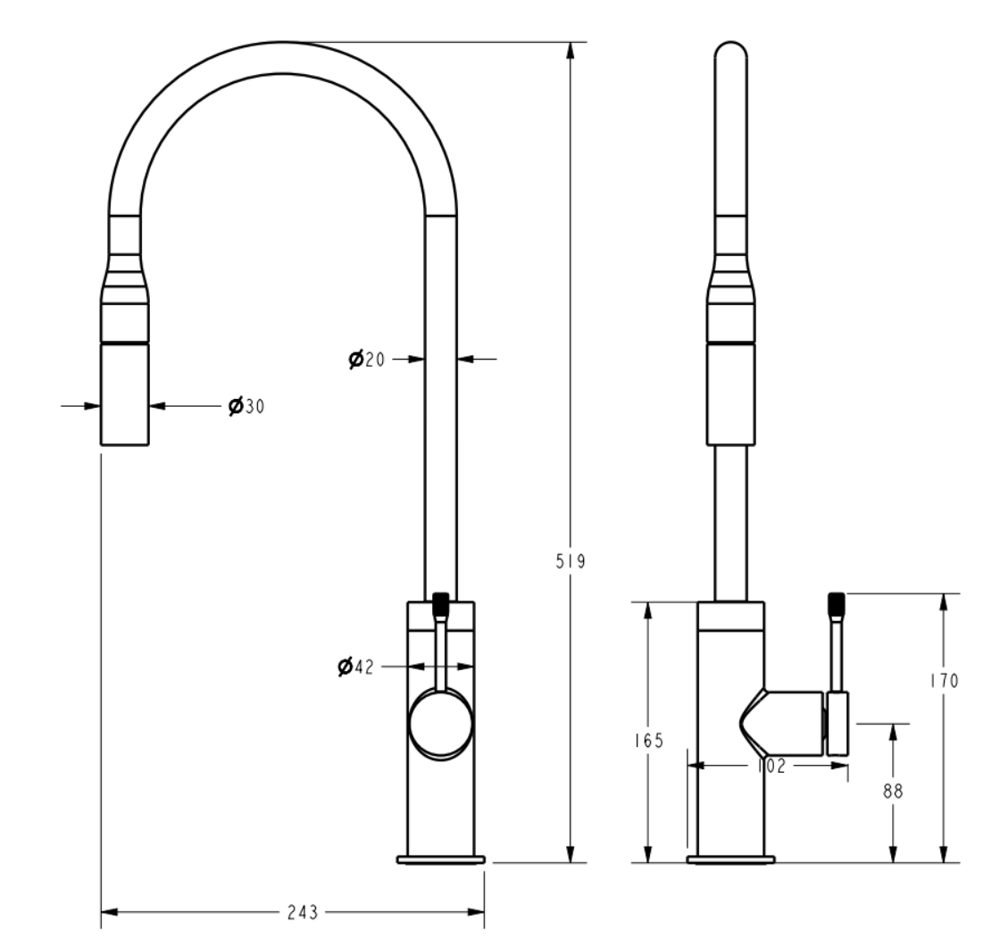 Solid brass pull-out kitchen mixer tap with 6 Star WELS rating, SEDAL ceramic cartridge and 15-year warranty. Watermark approved for Australian homes.-Kitchen Mixer-Ezymall AU